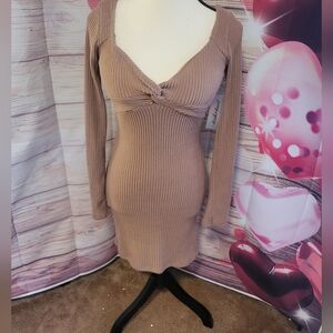 Derek Heart Tan Long Sleeve Ribbed Dress